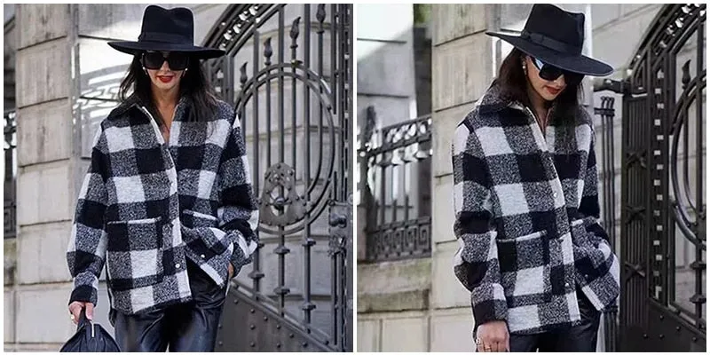 Vintage Women Elegant Plaid Jackets