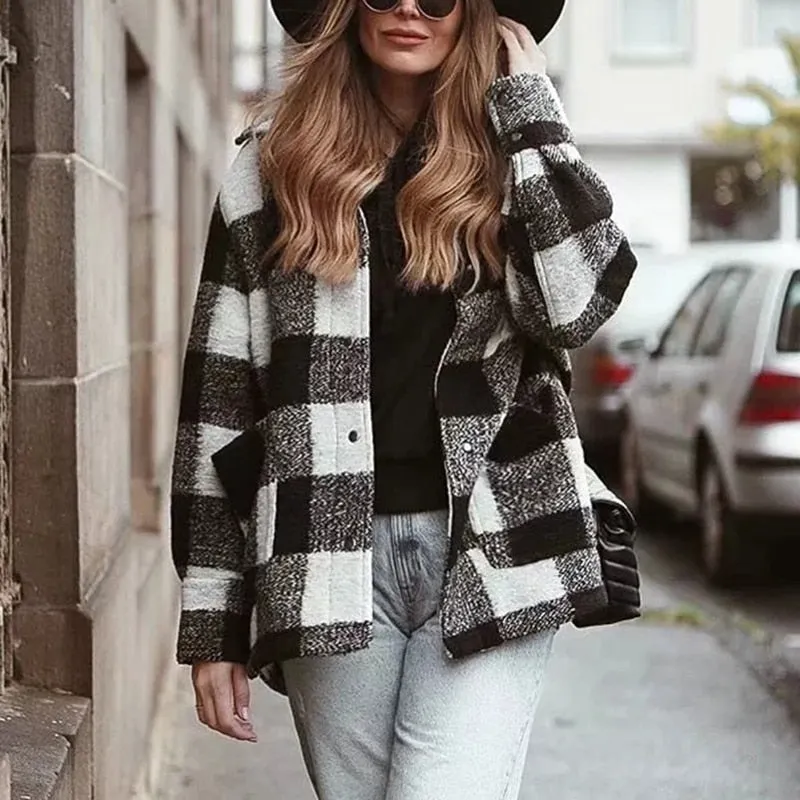 Vintage Women Elegant Plaid Jackets