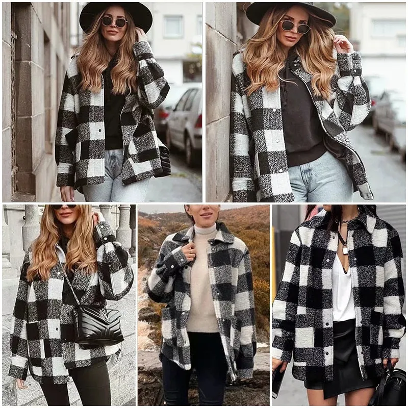 Vintage Women Elegant Plaid Jackets