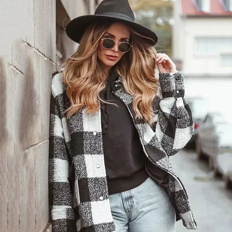 Vintage Women Elegant Plaid Jackets