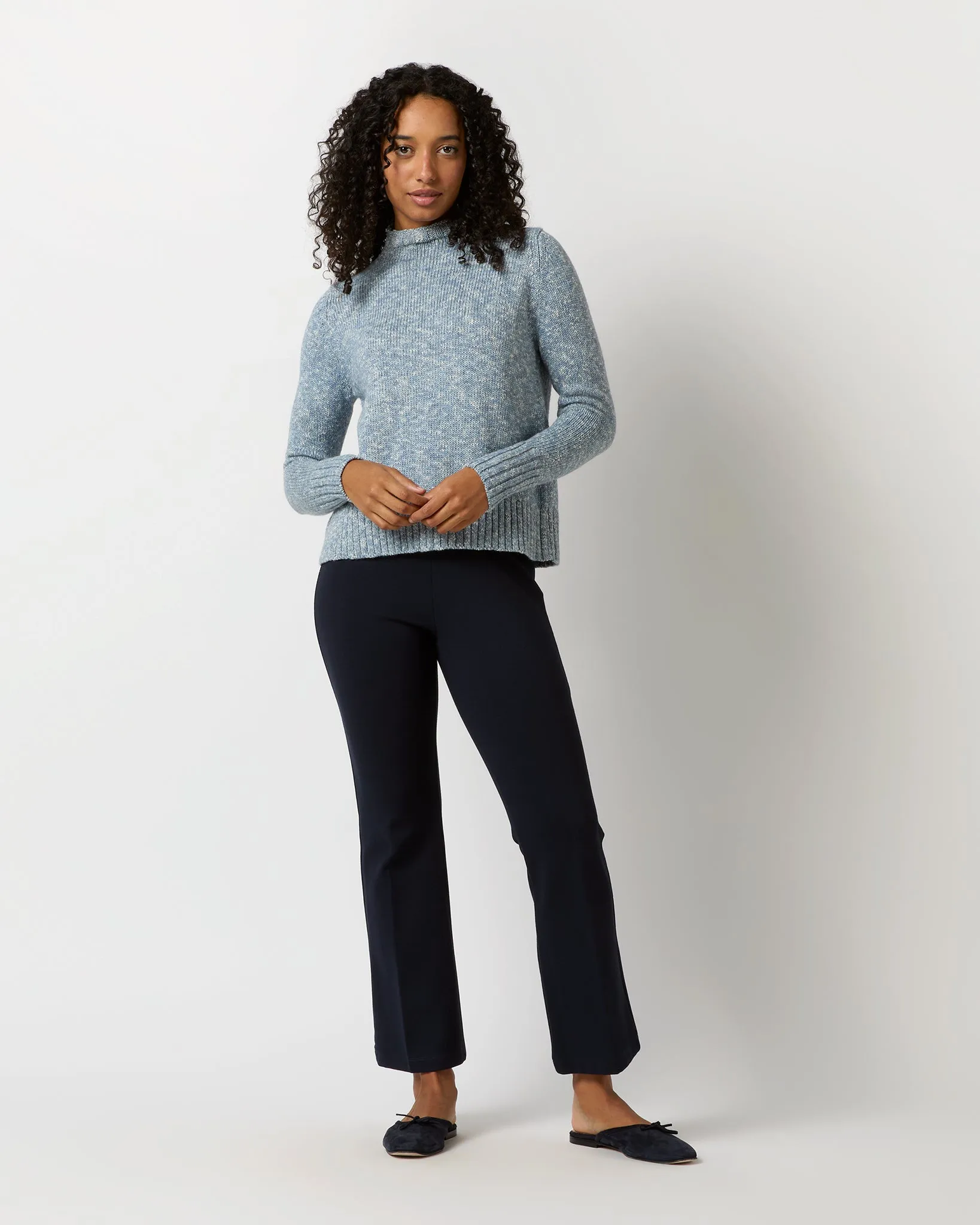 Vivie Sweater in Sky/Ivory Cotton/Wool Tweed