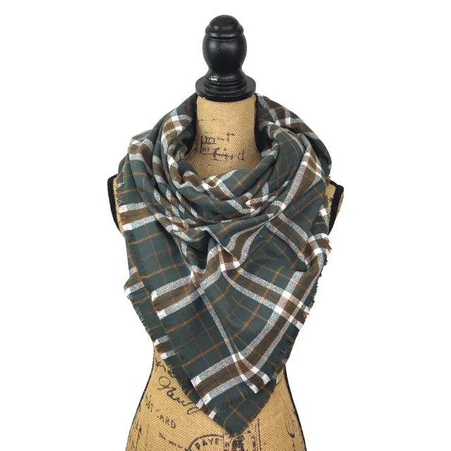 Warm Dark Smoky Green, Dark Pumpkin and White Plaid Luxe Collection Infinity and Blanket Scarves