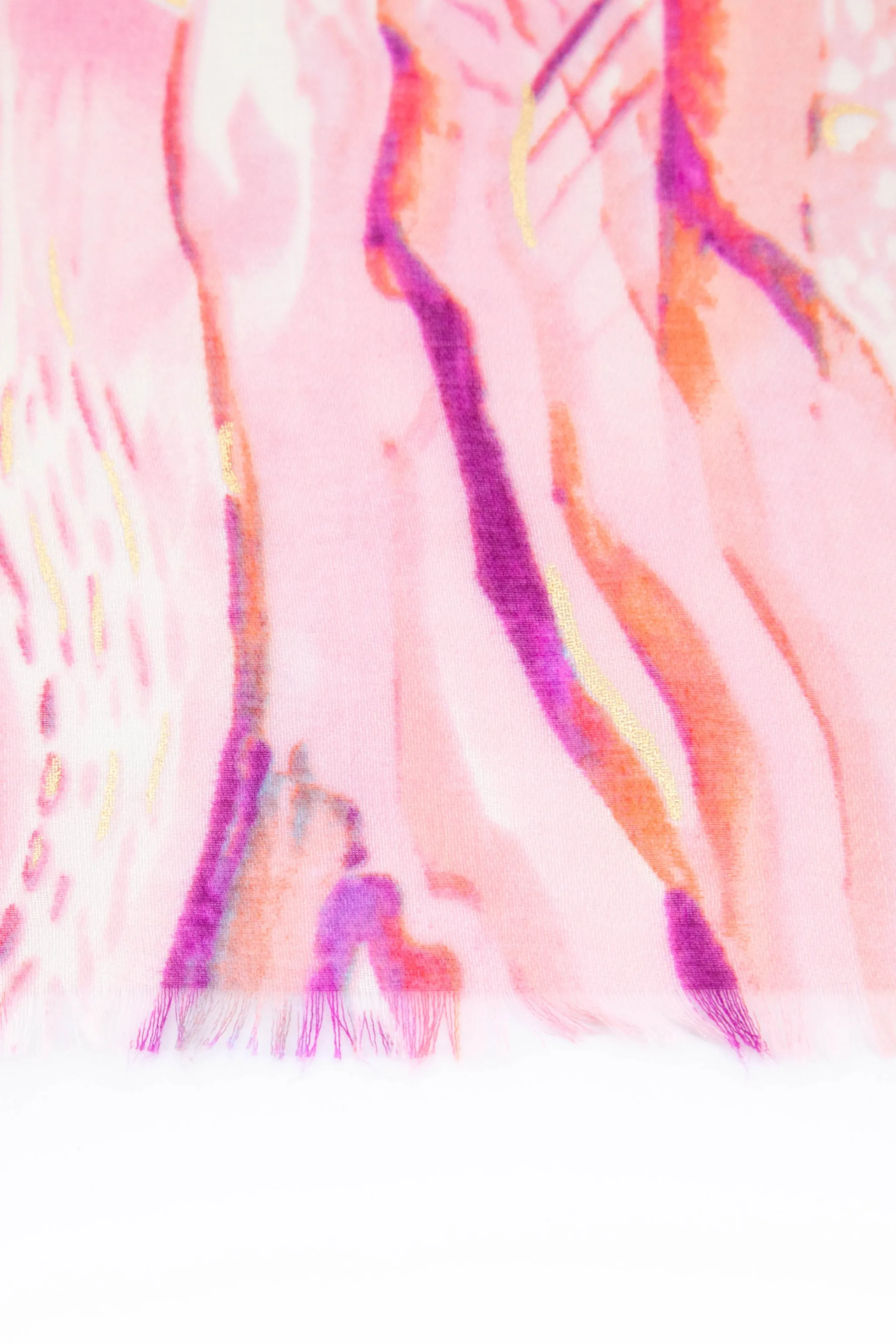 Wave Print Scarf with Gold Metallic Highlights in Pink