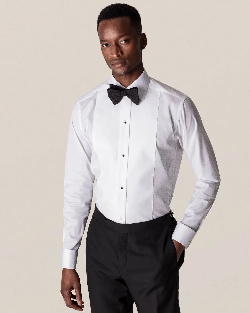 White Piqué Tuxedo Shirt- Contemporary Fit