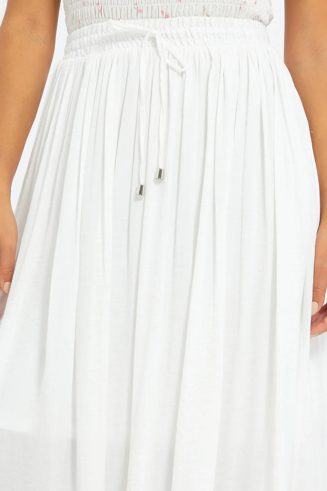 Women Pleated White Maxi Skirt