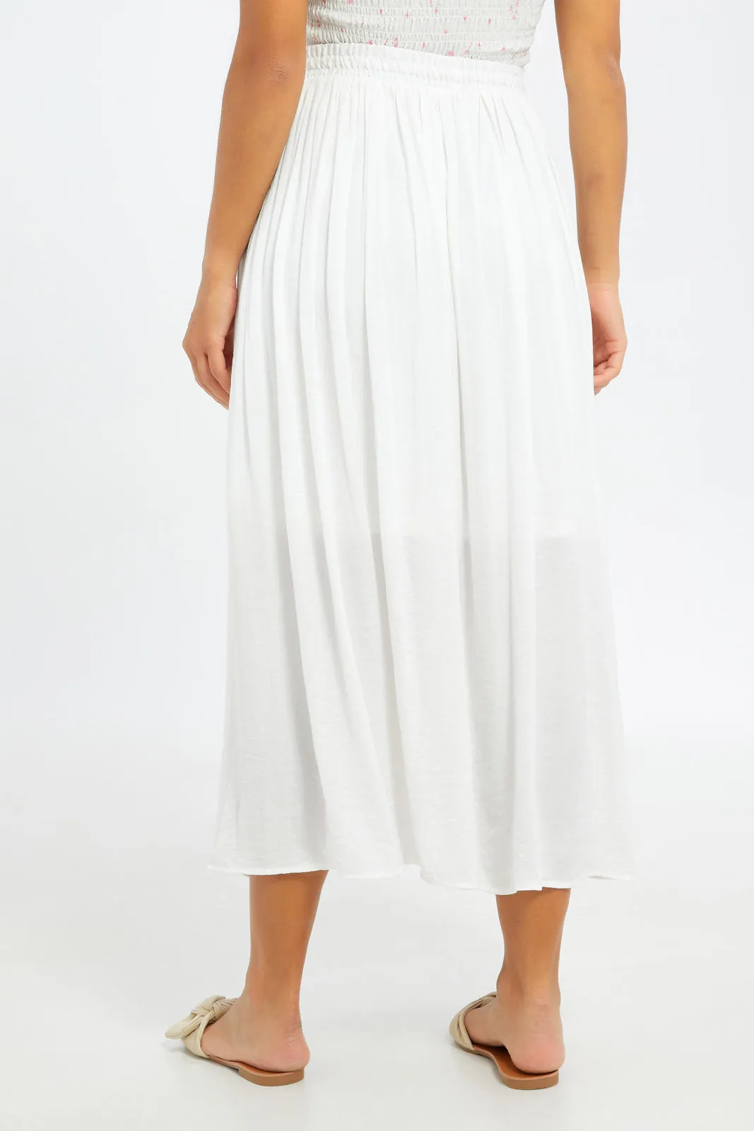 Women Pleated White Maxi Skirt