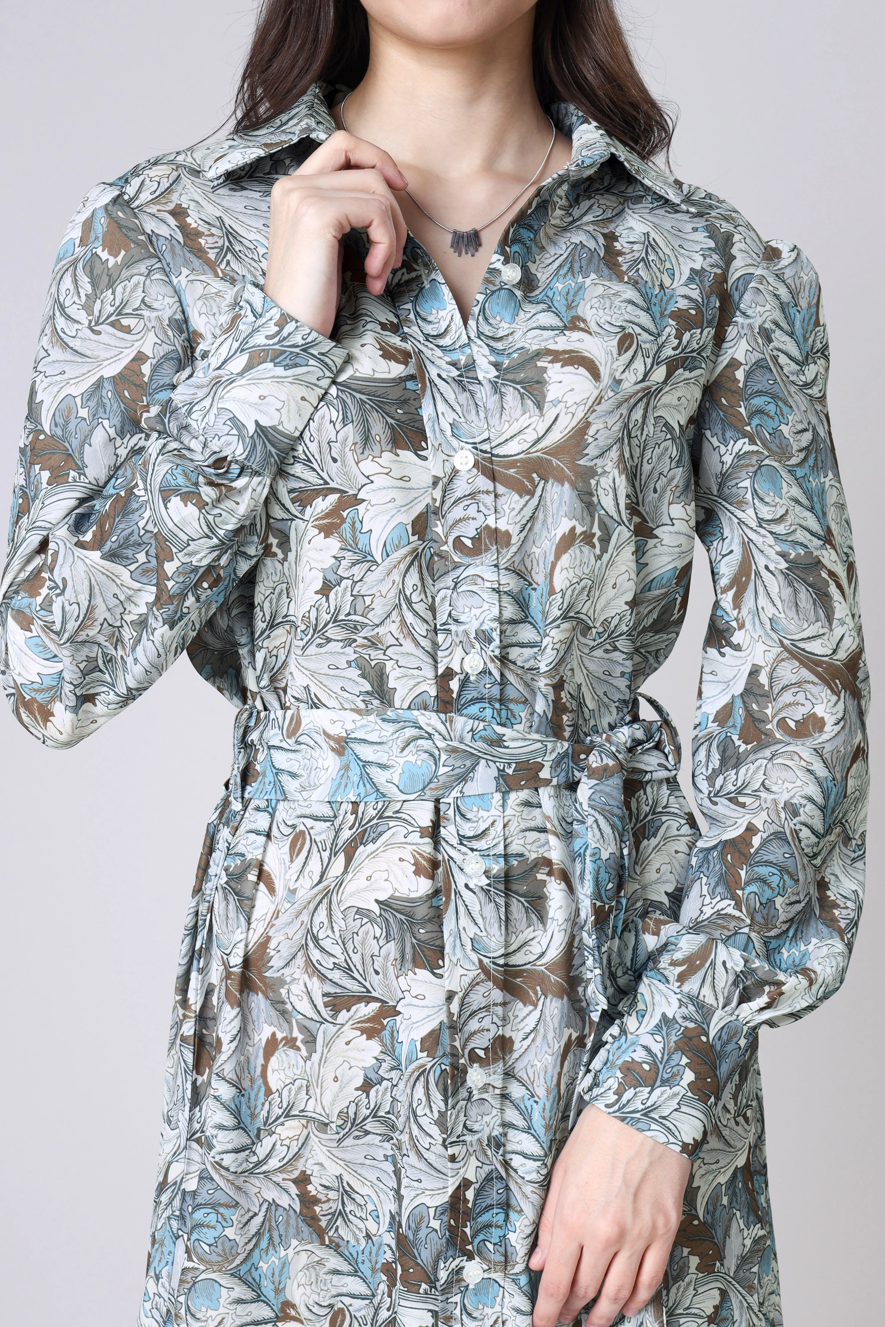 Women's Abstract Floral Tie-Belt Shirt Dress