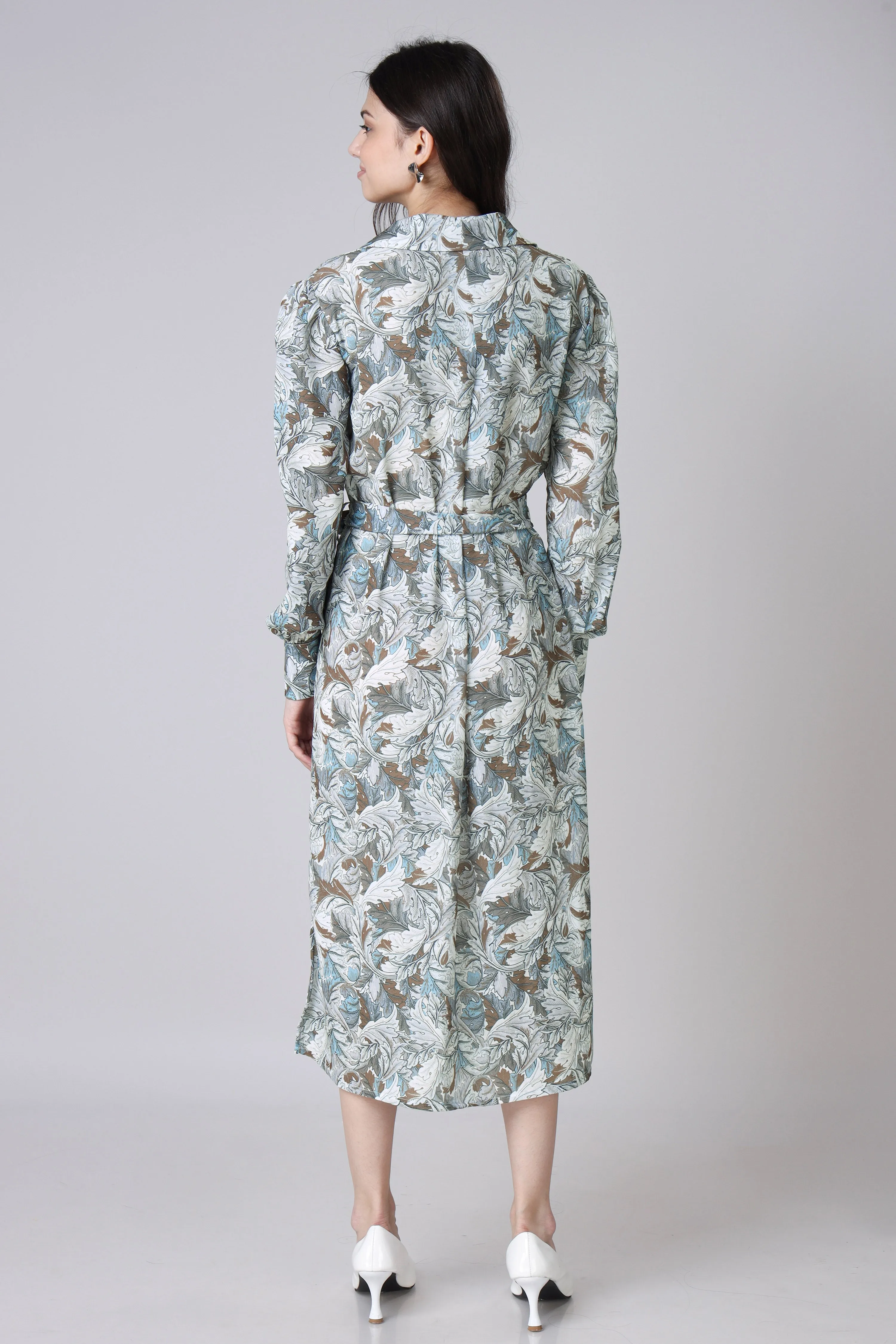 Women's Abstract Floral Tie-Belt Shirt Dress