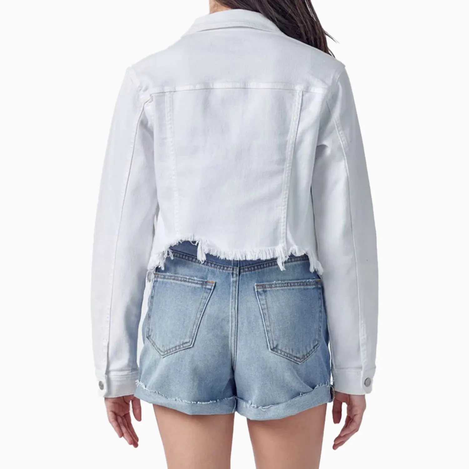 Women's Uneven White Wash Frayed Fitted Jacket