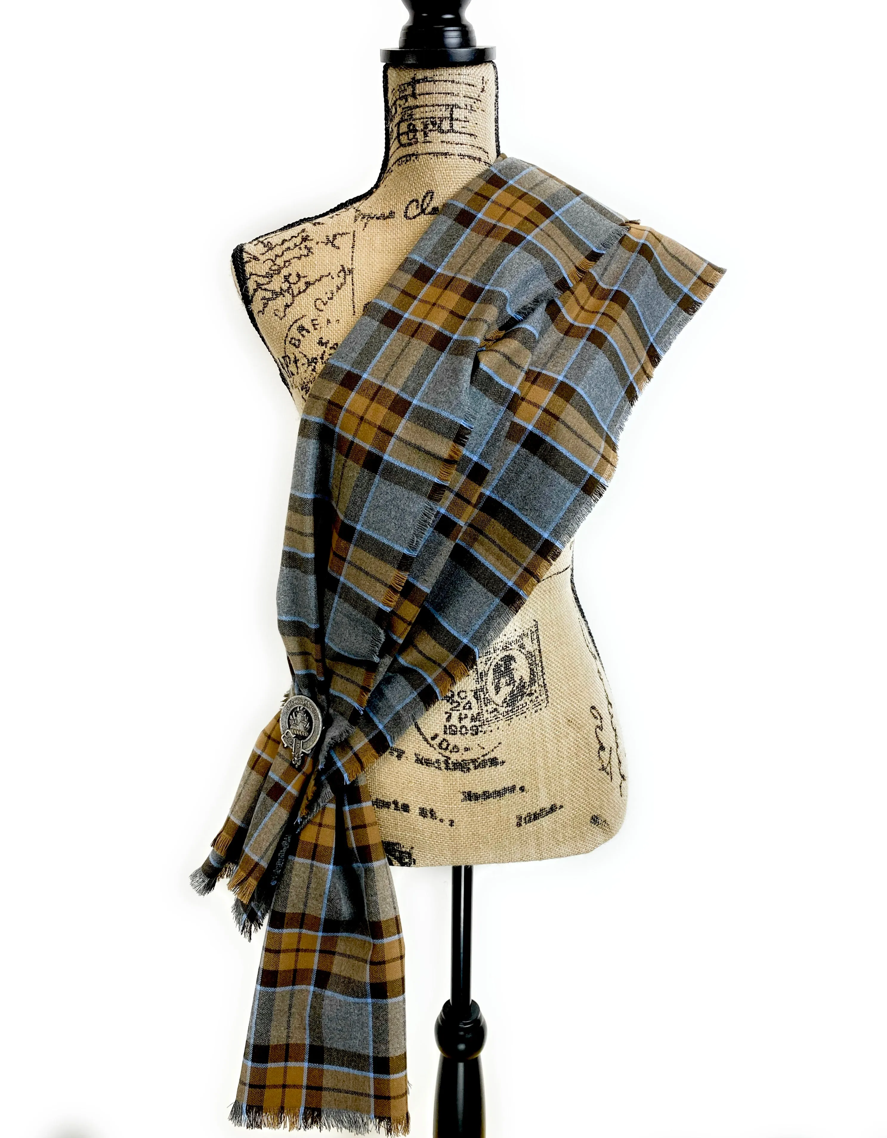 Wrap Size Scarf - Outlander Clan MacKenzie Inspired Gray, Brown and Light Blue Cotton Flannel