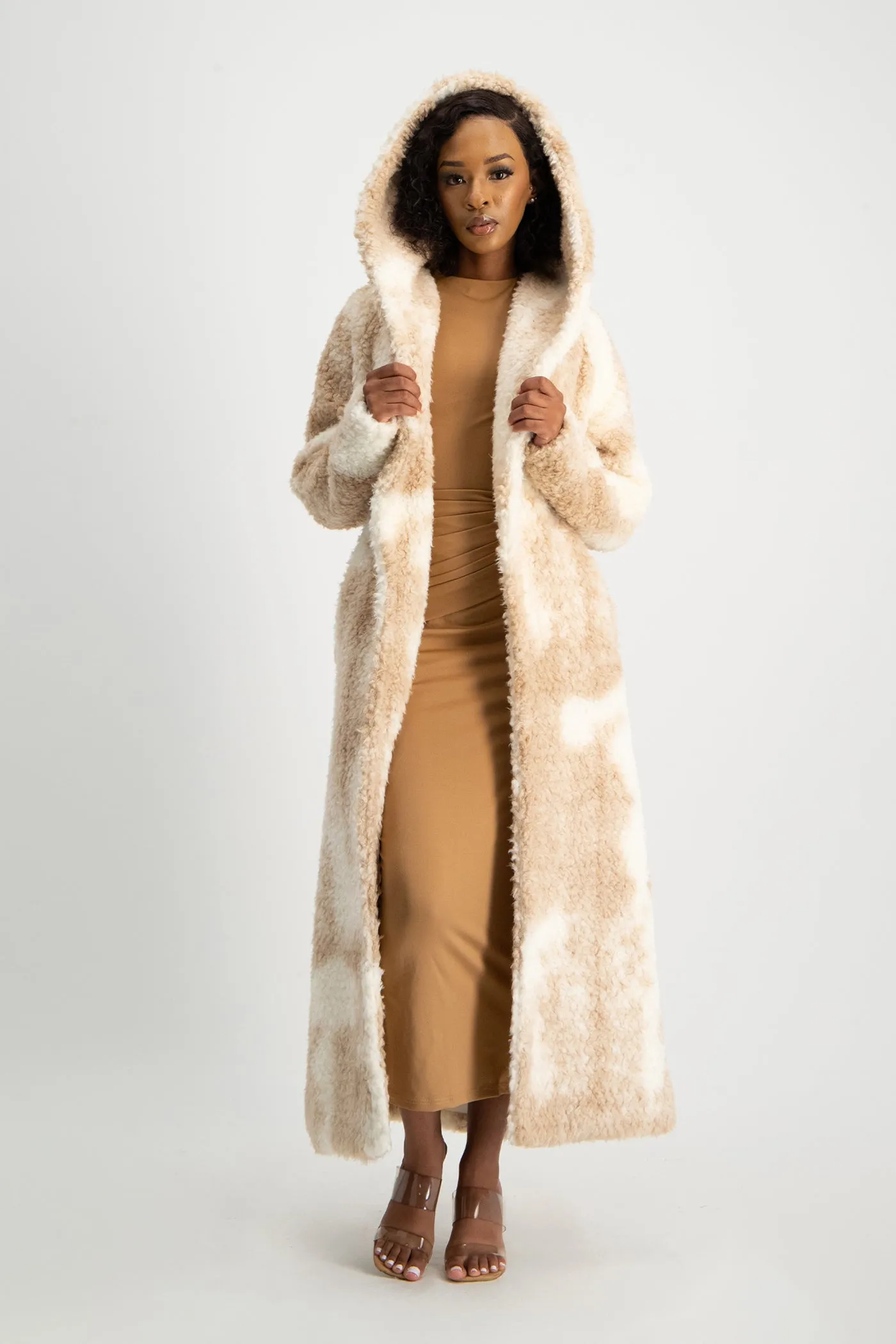 Zendaya Long Sleeve Hoody Coat - Brown / White